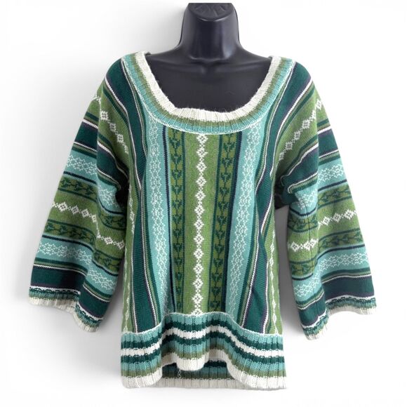 Old Navy Sweaters - old navy holiday 2007 angora lambswool sweater green striped boho cottegecore m